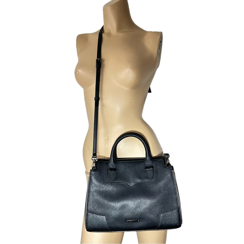 Rebecca Minkoff Moto Zip Black Leather Satchel Top Handle Crossbody Shoulder Bag